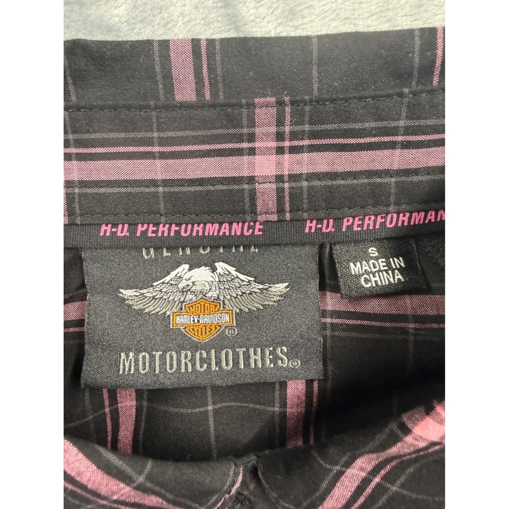 Harley Davidson Shirt women Performance Plaid Black Pink cancer support Small - Picture 2 of 11